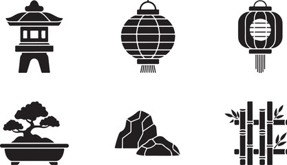 Fototapeta premium Traditional japanese garden icons collection