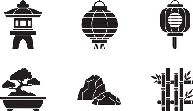 Traditional japanese garden icons collection