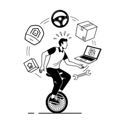 Gig Economy Struggle: Freelancer Juggling Jobs on Unicycle