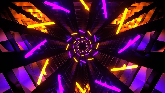 Purple and Orange Neon Spirals in Triangular Tunnel Background VJ Loop in 4K
