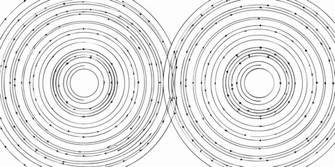 Abstract illustration of two circular patterns with concentric rings and arrows