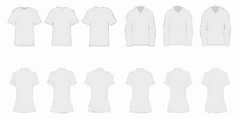 Collection of white t shirts and robes displayed on a neutral background