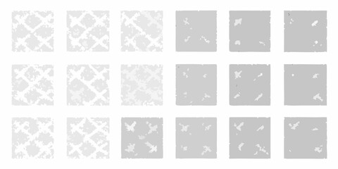A series of grayscale square patterns showing varying levels of detail and density