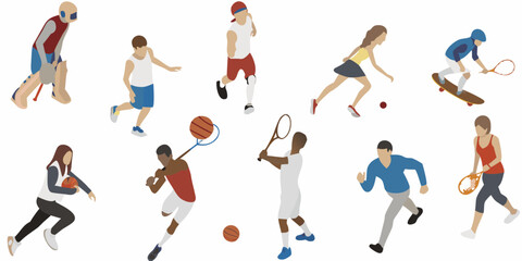 Diverse group of people enjoying various outdoor sports and recreational activities