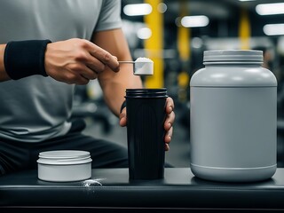 Athlete preparing protein shake