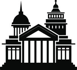 Silhouette of a classical building with domes and columns isolated on white background © HM