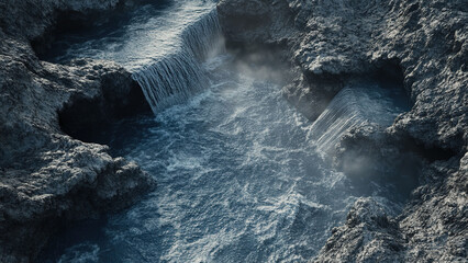 Water wave foam texture background with rocks 