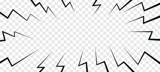 Dynamic comic book style radial speed or explosion effect frame on transparent background