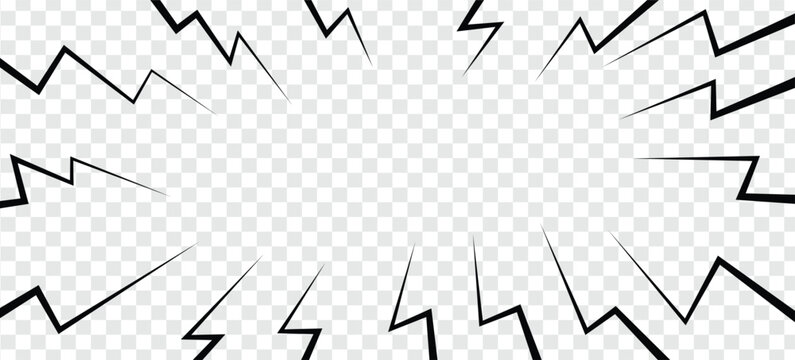 Dynamic comic book style radial speed or explosion effect frame on transparent background