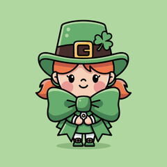 Charming Cartoon Leprechaun Girl Celebrating St. Patricks Day.