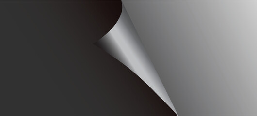A sleek dark gray page curl effect revealing a smooth light gray background underneath