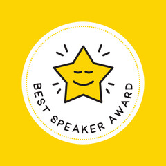 Best Speaker Award Badge with Cute Smiling Star for School and Event Recognition