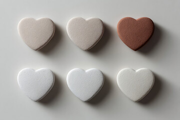Obraz premium flat lay photography, symmetrical arrangement of heart shapes on neutral background evokes a modern romantic vibe in a flat lay