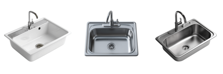 Set of Designer washboard sink with modern bowl design clean studio lighting on transparent png background. Ai generated