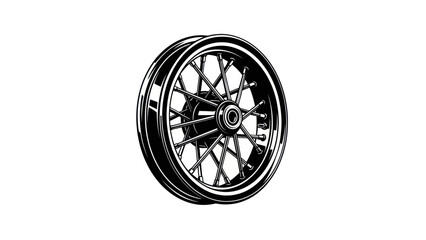 Detailed Illustration of a Classic Motorcycle Spoked Wheel.