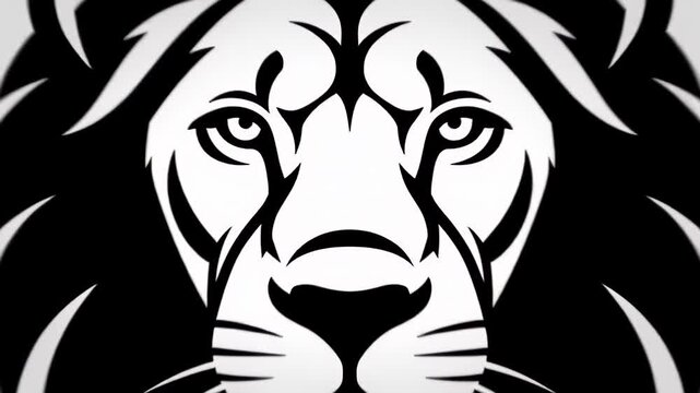 Stylized monochrome lion head illustration with bold mane design.