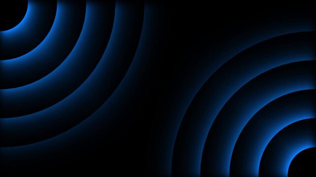 Dark animated abstract background with luminous deep blue arcs, glowing curves, and smooth neon light effects. Deep Blue Glowing Arcs on a animated Black Background abstract dark.