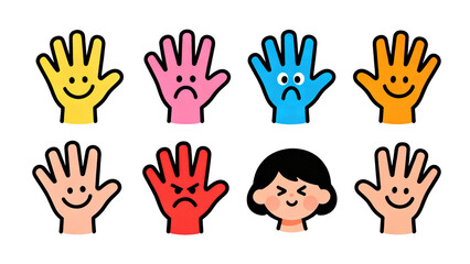 Obraz premium Set of colorful cartoon hand and face characters with expressions