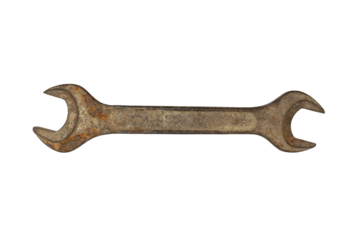 Rusty Double-Ended Wrench on Transparent Background - Industrial Tool with Patina and Wear