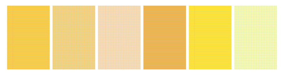 Set of yellow legal pad pages with lined or grid designs © dniprodd