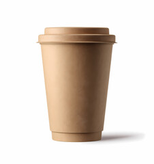 Brauner Kaffeebecher aus Kraftpapier mit Deckel auf hellem Hintergrund