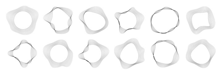 Set of round curved sound waves with dynamic wavy stripes