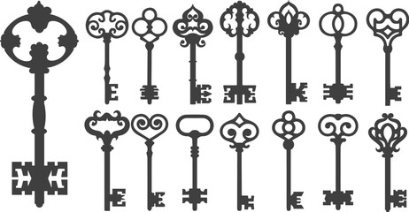Medieval keys silhouettes