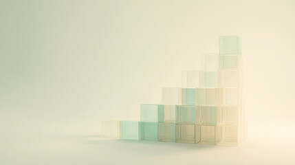 Fototapeta premium Business Growth Steps Concept with Copy Space, Minimal 3D Glass Blocks Illustration