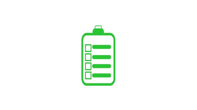 Green checklist icon on a animation white background with four empty checkboxes and lines to-do list. Animated green checklist layout with four blank checkboxes and lines, ideal for task and list