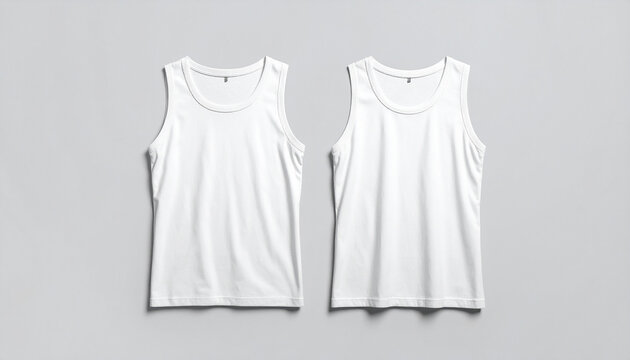 Two white mens tank tops mockup on a light grey background t-shirt sleeveless shirt
