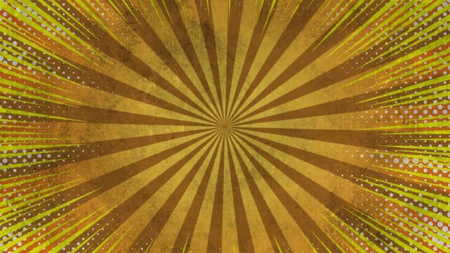 Retro vintage orange color spiral sunbeam comic backdrop animation 4k background loop