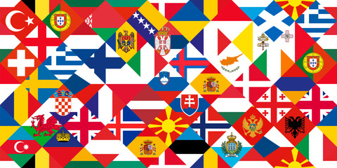 Seamless Mosaic Pattern of European Country Flags. European vector background.