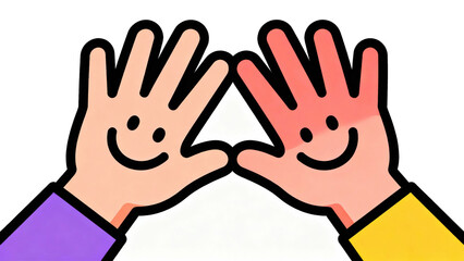 Pair of cute cartoon hand characters with smiling faces