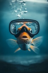 Close-Up of Goldfish Wearing Diving Gear Ready for Underwater Action