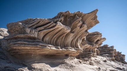 Close-up view of layered sedimentary rock formation with varied textures and colors, showcasing geological stratification and erosion patterns