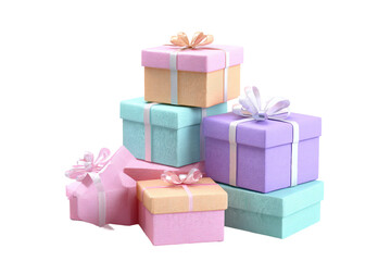 Obraz premium Tower of pastel toned gift boxes isolated on transparent background