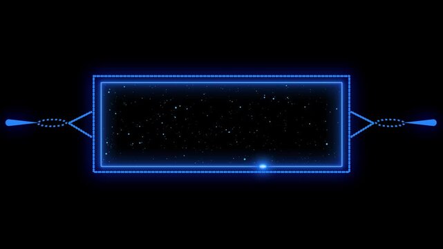 Blue Neon Rectangular Frame with Starfield and Light Streaks , neon, frame, rectangular, border, glowing, light, streaks, particles, stars, space, galaxy, abstract, digital animation