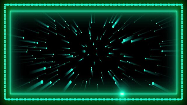 Green Neon Rectangular Frame with Streaking Lights and Particles green, neon, frame, rectangular, border, glowing, light, streaks, particles, abstract, digital, futuristic, animation