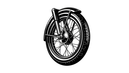 Vintage Motorcycle Front Wheel and Fender Illustration.