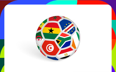 Naklejka premium Colorful Football Sphere with African Country Flags. Represents the international sports, and regional competition.