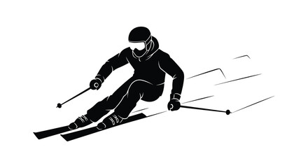 A downhill skier in motion captured in a striking black and white silhouette © ArtBySalea07