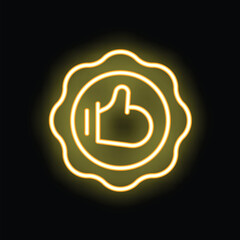 Obraz premium Neon sign showing a yellow thumb up in a round frame, concept of positive feedback or approval