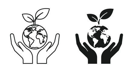 Hands cradling the earth with sprouting leaves a symbol of global care silhouette