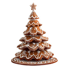 Gingerbread Christmas Tree with Icing Decoration Isolated on Transparent Background &ndash; High-Quality PNG Holiday Cookie
