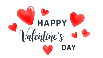 Happy Valentine's Day with Red Hearts Isolated on Transparent Background