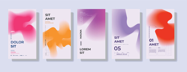 Modern abstract poster and flyer layout set with soft fluid color shapes and minimal typography designed for creative presentations, branding visuals, marketing covers and contemporary graphic design  © Mofassal
