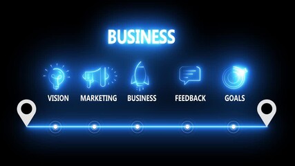 neon Business concept with thin line icons on black background. Infographic design. Chart with animated icons. - Powered by Adobe