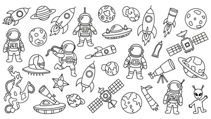 Space Exploration Doodle Vector Illustration Set © Avoxel