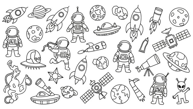 Space Exploration Doodle Vector Illustration Set