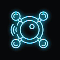 Fototapeta premium Glowing blue neon icon of a network sharing data information
